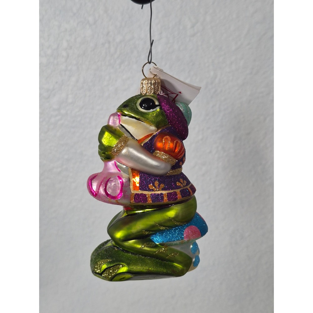 Tannenbaum Treasures 2004 Frog on Mushroom Glass Ornament Poland Hand Painted